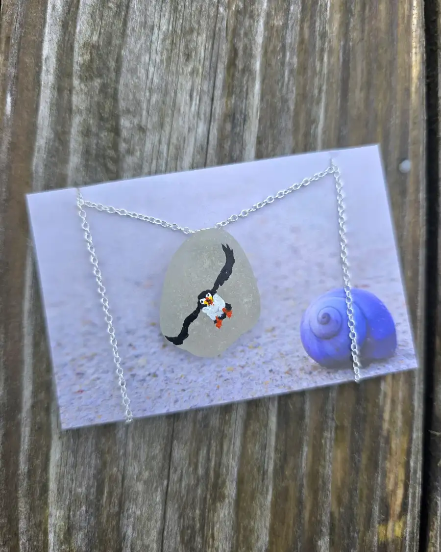 Painted sea glass necklace
